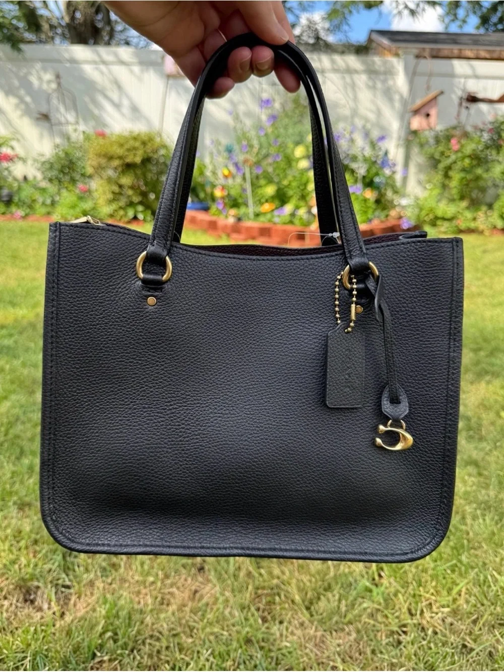 Coach Tyler Carryall 28 Black Pebbled Leather Tote with Gold Hardware